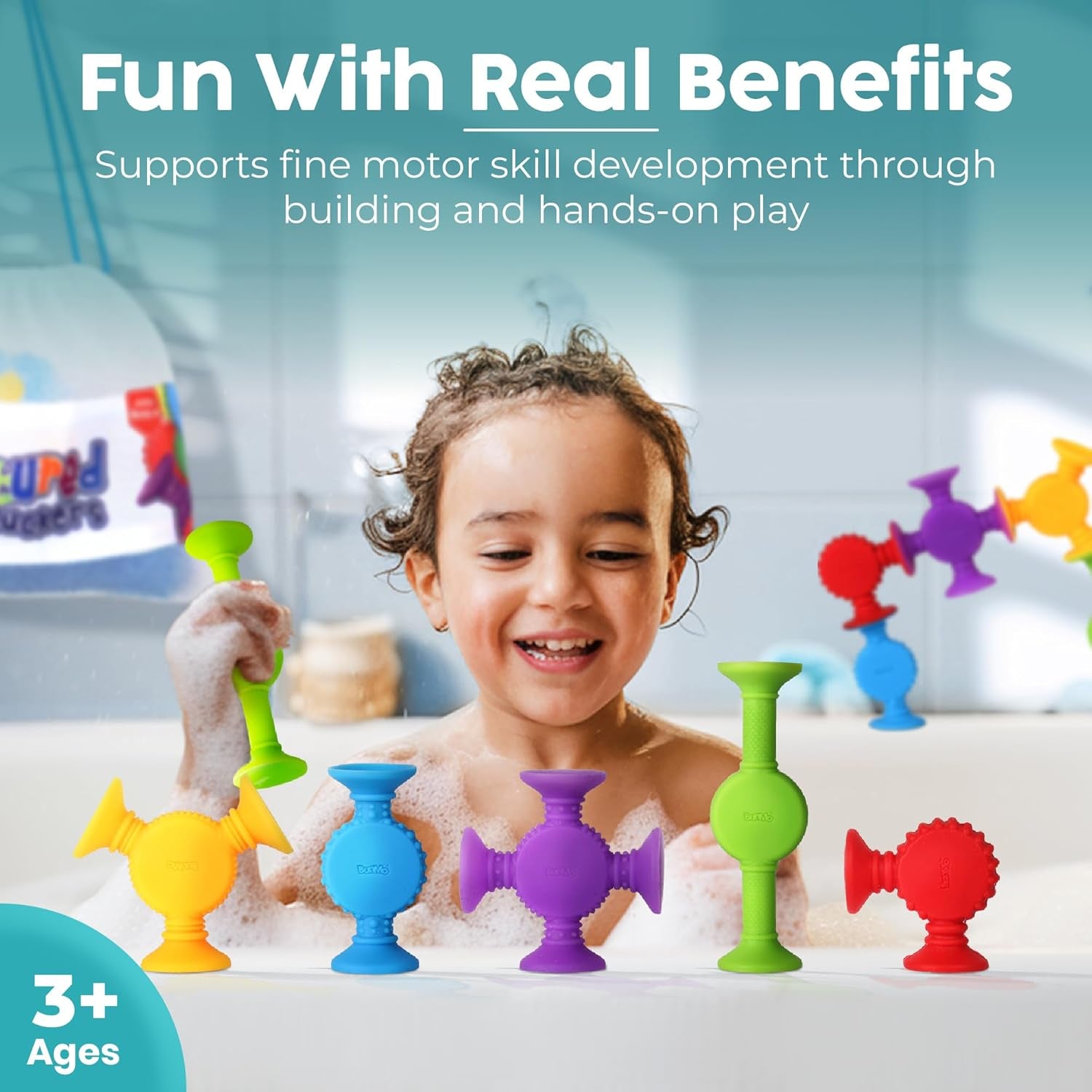 Suction Bath Toys - Connect, Build, Create - Bath Toy - Hours of Fun & Creativity - Fine Motor Skills - Captivating & Stimulating Sensory Toy - Non-Mouthable Toy 3+ - Textured 10 Pack