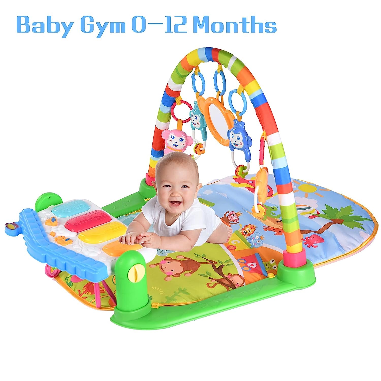 Baby Play Gym, Baby Play Mat Tummy Time Playmat Kick Piano Infant Babies Newborn Floor Mat for 0-12 Months