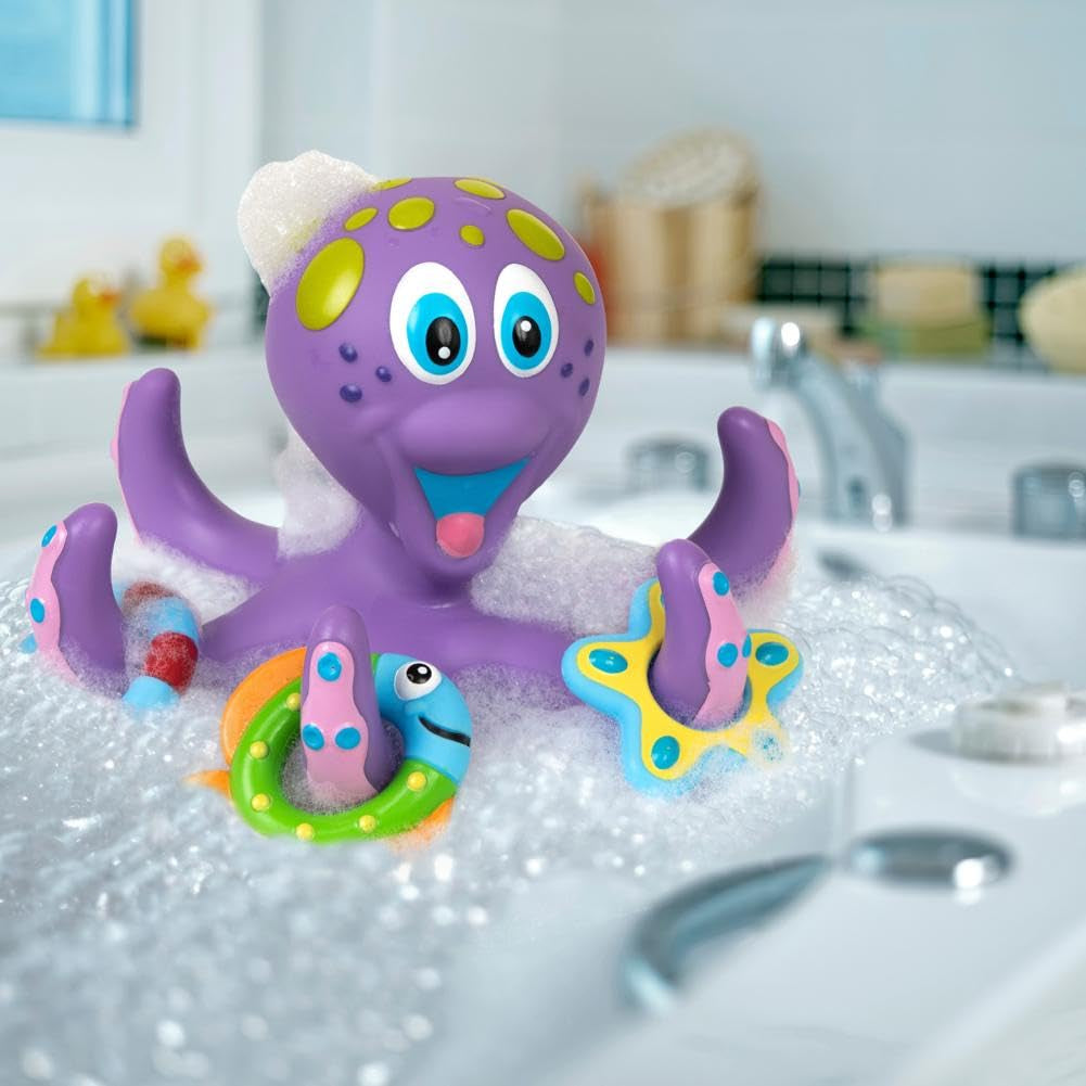 Floating Purple Octopus with 3 Hoopla Rings Interactive Bath Toy