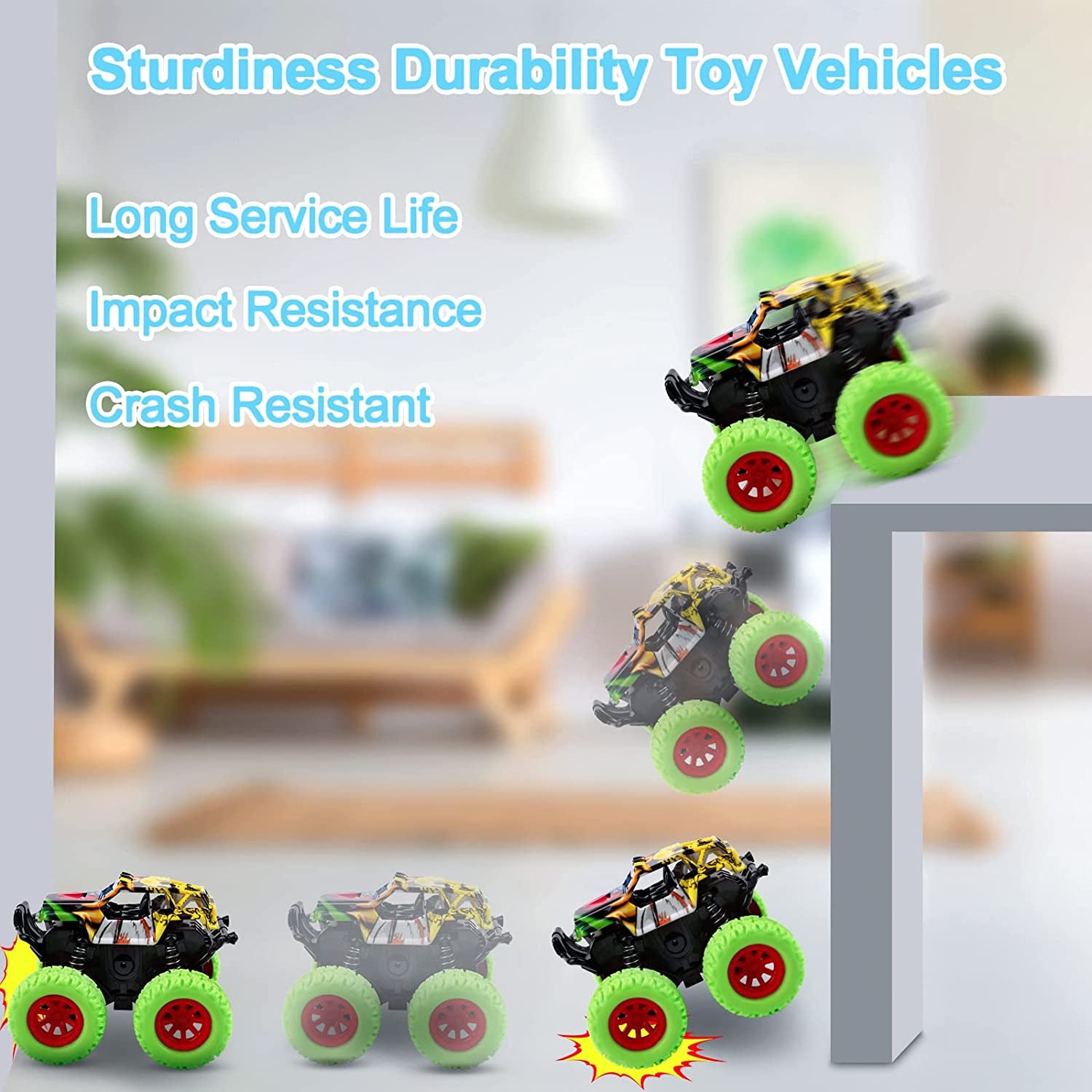 Car Toys for Boys 3-5 Years Old - Monster Truck 2 Pack 360° Rotating Stunt Cars - Toddler Toys for Girls Birthday Christmas Party Gifts.