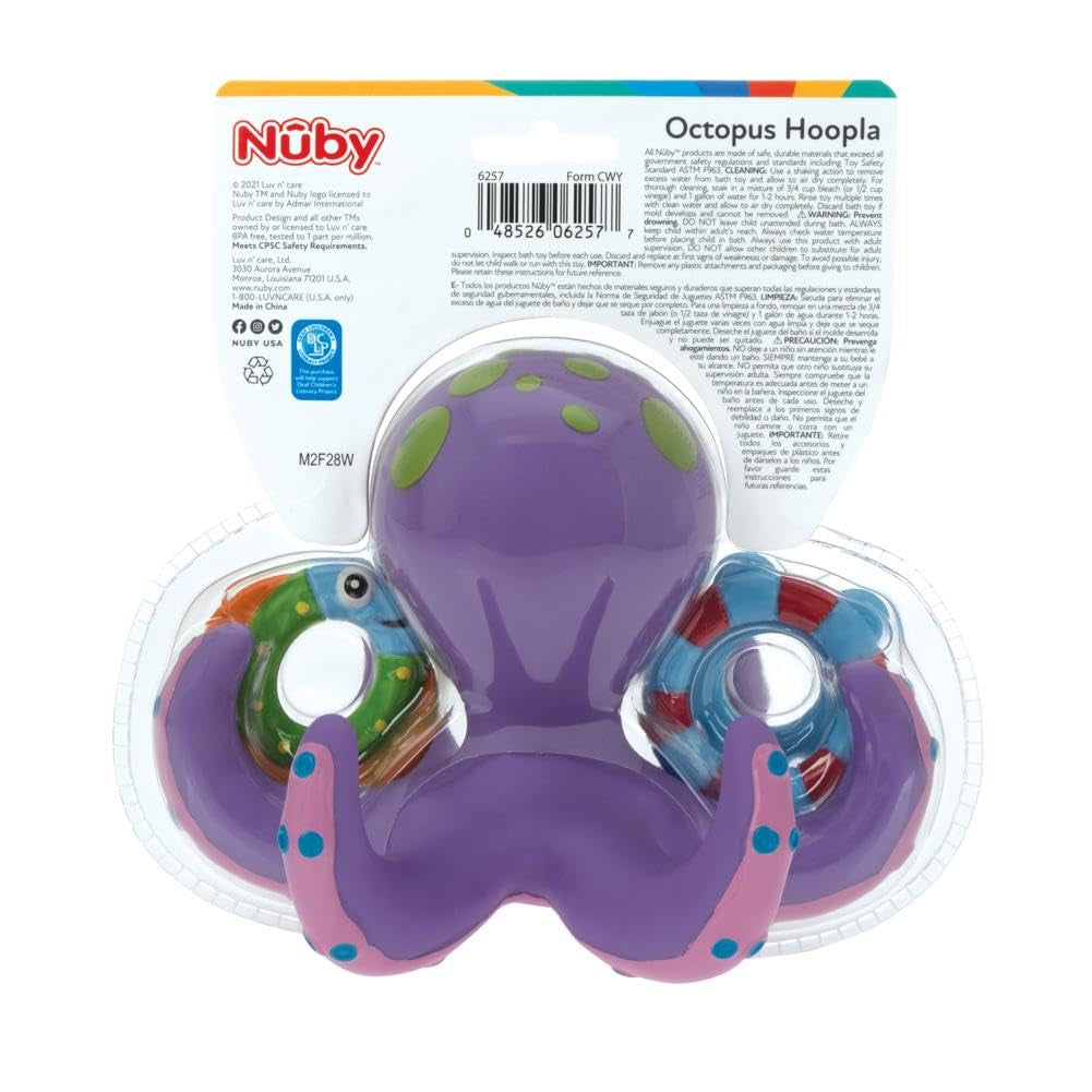 Floating Purple Octopus with 3 Hoopla Rings Interactive Bath Toy