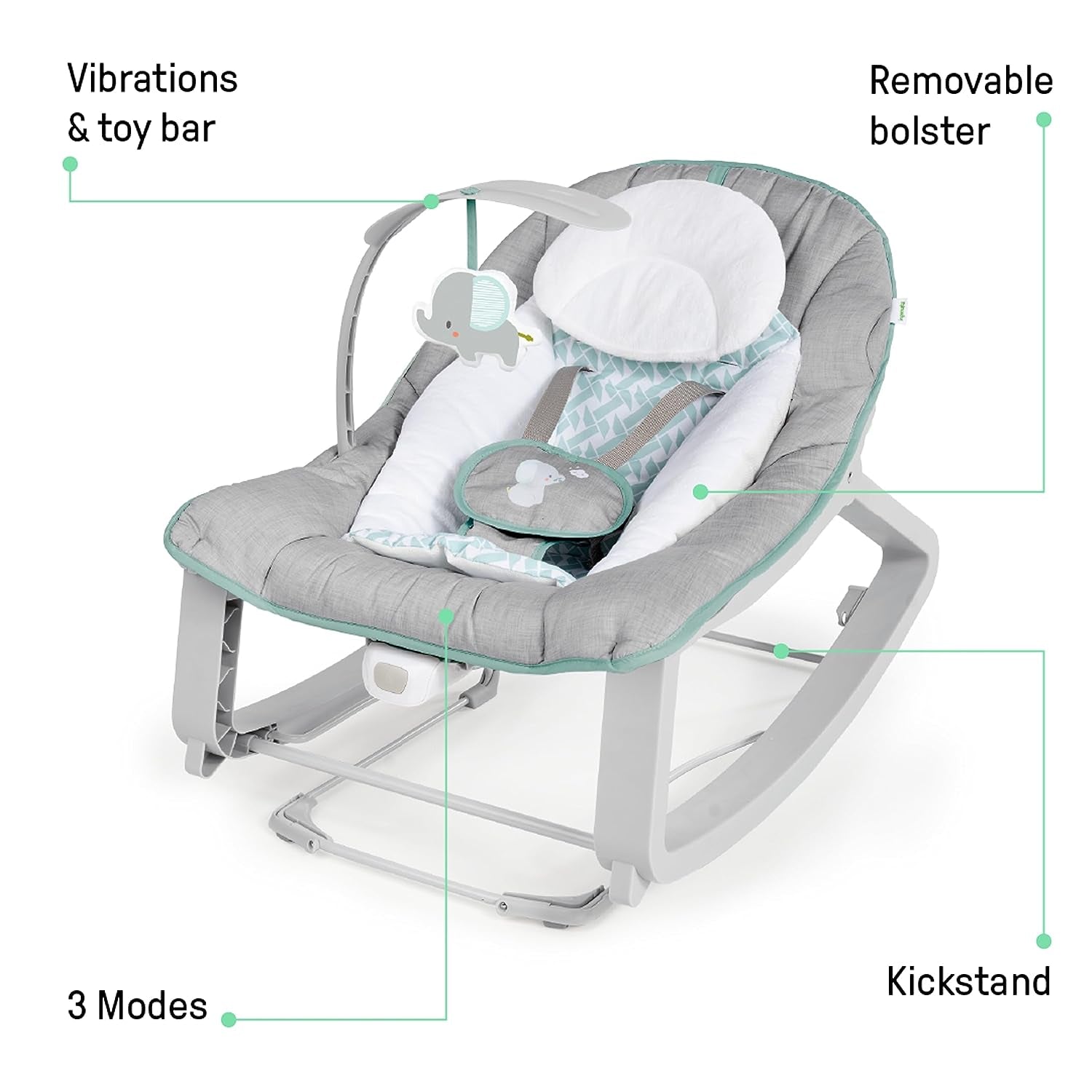 Keep Cozy 3-In-1 Grow with Me Vibrating Baby Bouncer, Seat & Infant to Toddler Rocker, Vibrations & -Toy Bar, 0-30 Months up to 40 Lbs (Weaver)