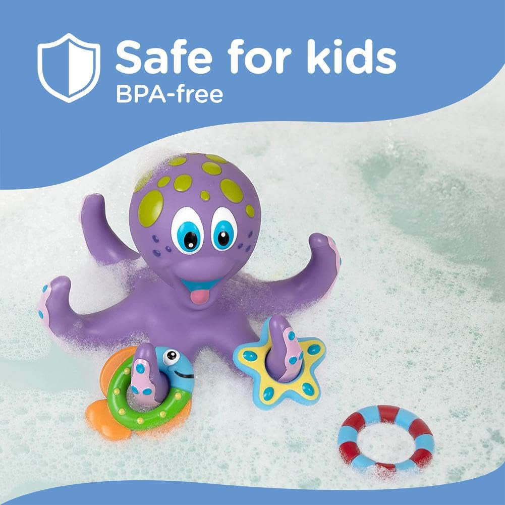 Floating Purple Octopus with 3 Hoopla Rings Interactive Bath Toy