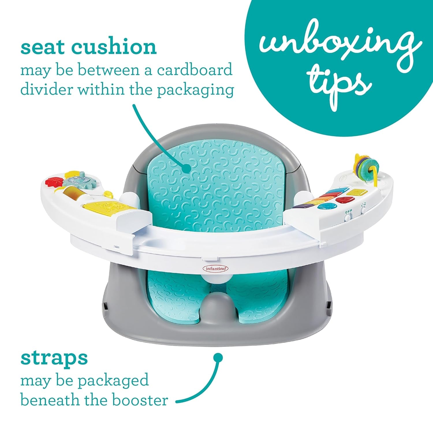 Music &amp; Lights 3-In-1 Discovery Seat and Booster - Convertible, Infant Activity and Feeding Seat with Electronic Piano for Sensory Exploration, for Babies and Toddlers, Teal