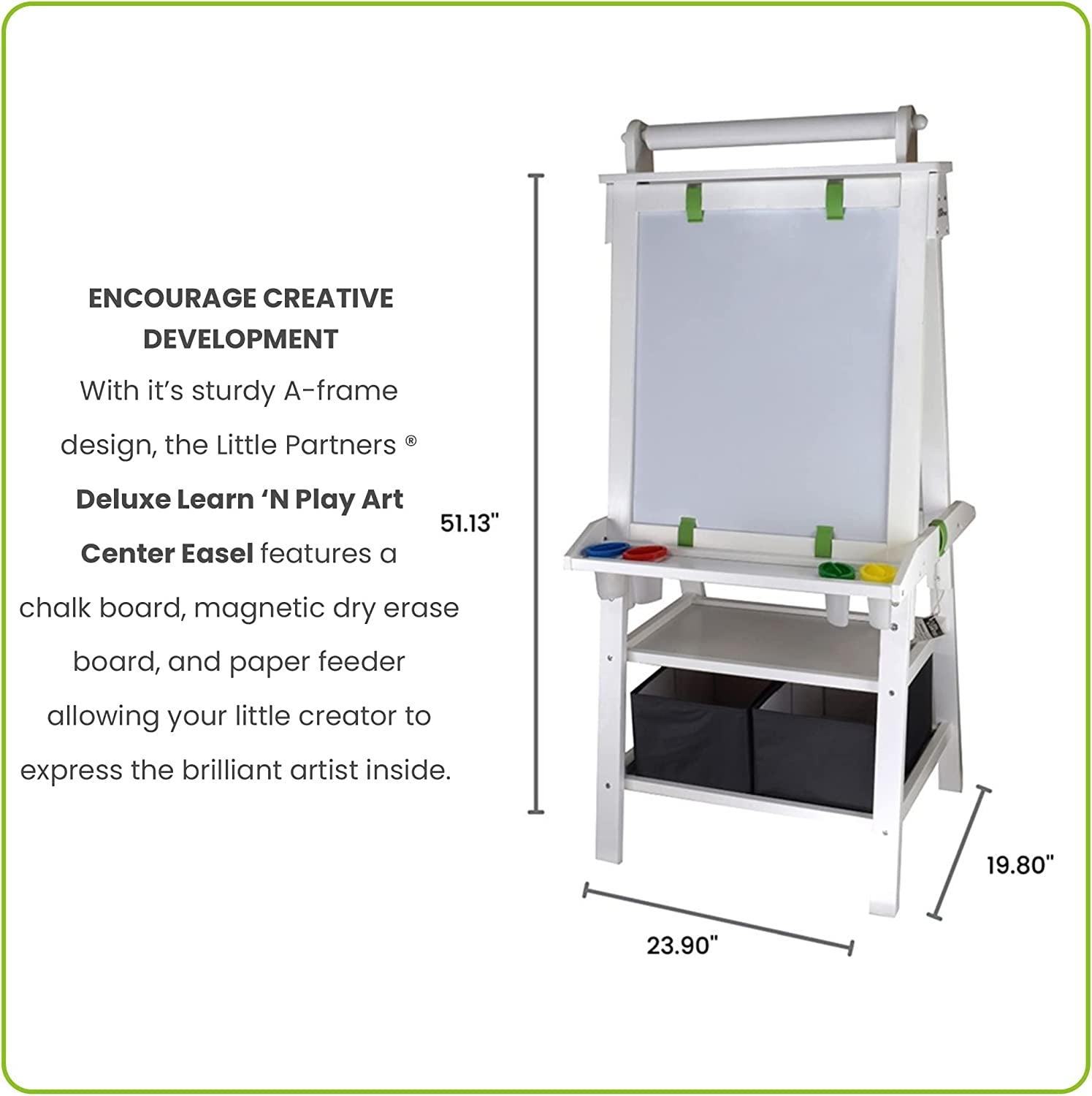 3-In-1 Art Easel by  2-Sided A-Frame Art Easel with Chalk Board, Dry Erase, Storage, Paper Feed and Accessories for Toddlers (Soft White)