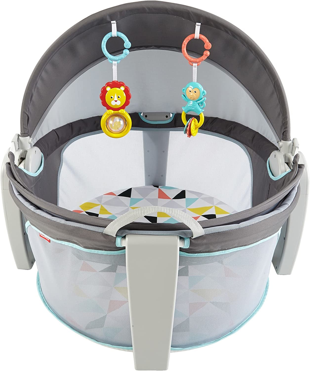 Portable Bassinet and Play Space On-The-Go Baby Dome with Developmental Toys and Canopy, Windmill