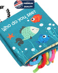 Fish Baby Books Toys, Touch and Feel Cloth Soft Crinkle Books for Babies,Toddlers Infant Kids Activity Early Education Toys, Shark Tails Teething Toys Teether Ring, Baby Book Octopus,Ocean Sea Animal