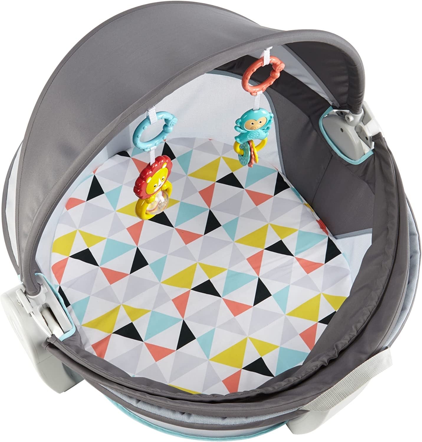 Portable Bassinet and Play Space On-The-Go Baby Dome with Developmental Toys and Canopy, Windmill