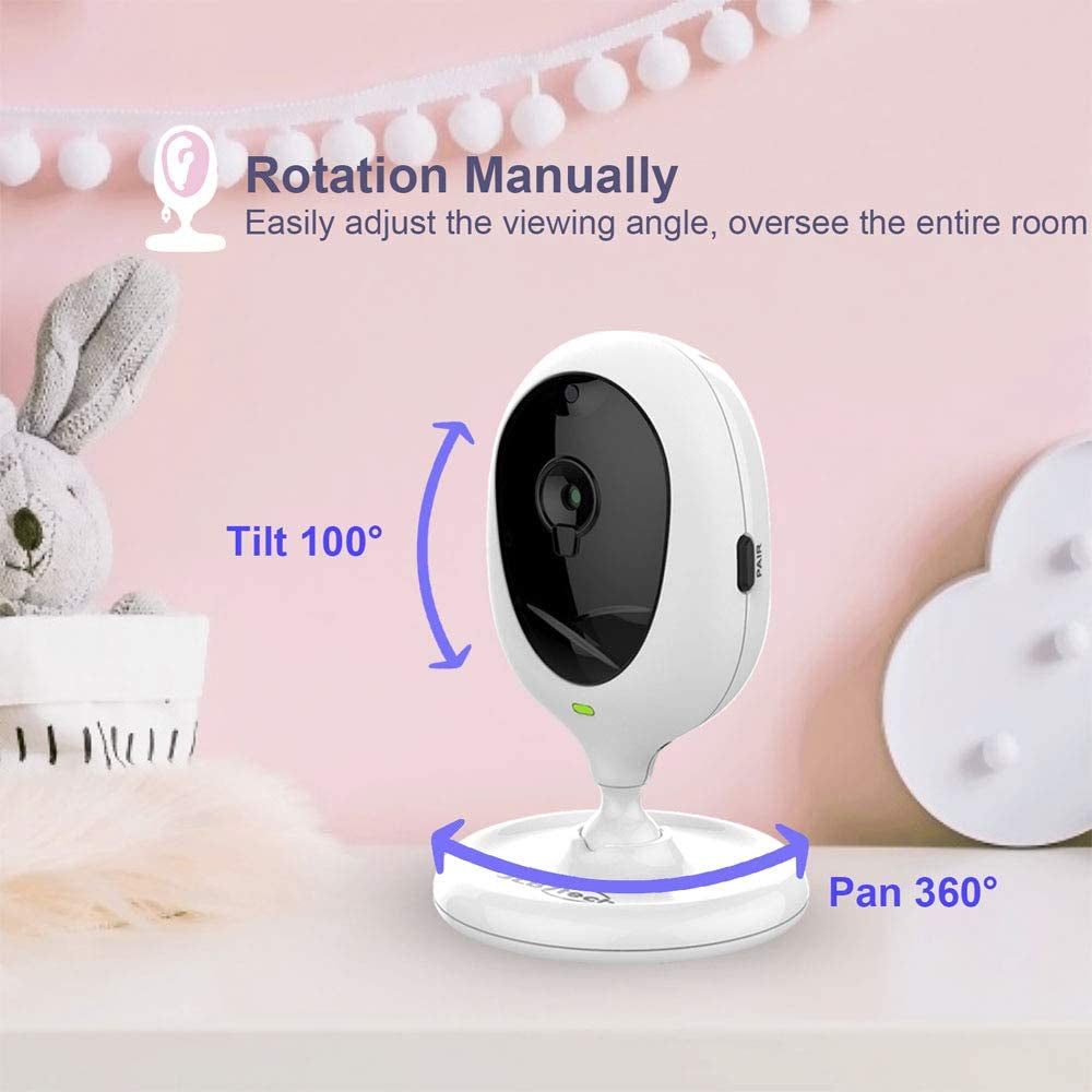 Jlb7Tech Baby Monitor, 5&quot; Split Screen,Video Baby Monitor with 2 Cameras and Audio,Night Vision,Two-Way Talk,Long Range,Feeding Time,Lullabies,Temperature Detection,Power Saving/Vox,Zoom In