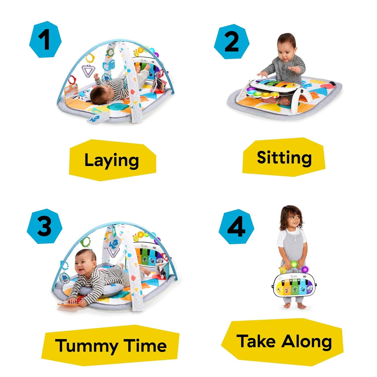 4-In-1 Kickin' Tunes Music and Language Play Gym and Piano Tummy Time Activity Mat