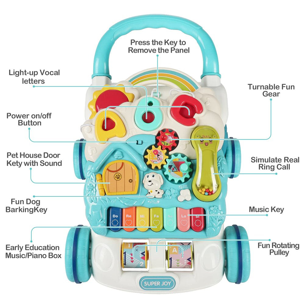 Sit to Stand Learning Walker, 3 in 1 Baby Learning Walkers &amp; Removable Play Panel,Early Education Activity Center with Lights, Music Learning Toys Christmas Gift for Baby Boys Girls