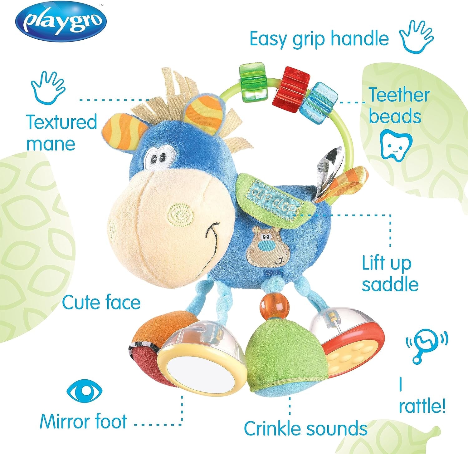 Horse Clip Clop Activity Rattle Dark Blue - Nurturing Developmental Toy for 3+ Months - the Ultimate Blend of Teething &amp; Early Engagement - Baby&#39;S First Rattles with a Charming Horse Pattern