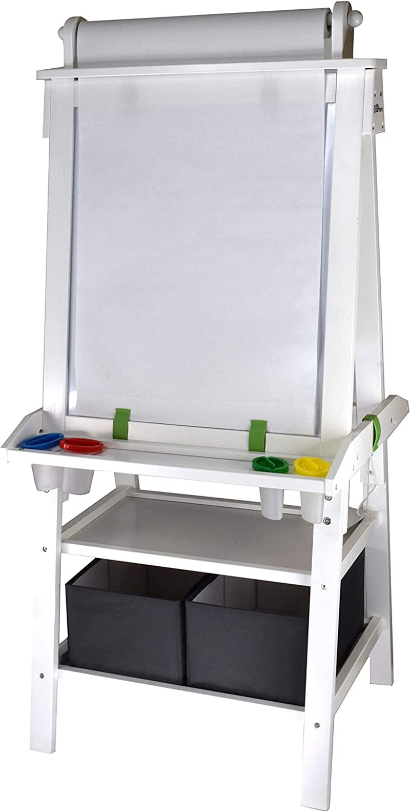 3-In-1 Art Easel by  2-Sided A-Frame Art Easel with Chalk Board, Dry Erase, Storage, Paper Feed and Accessories for Toddlers (Soft White)