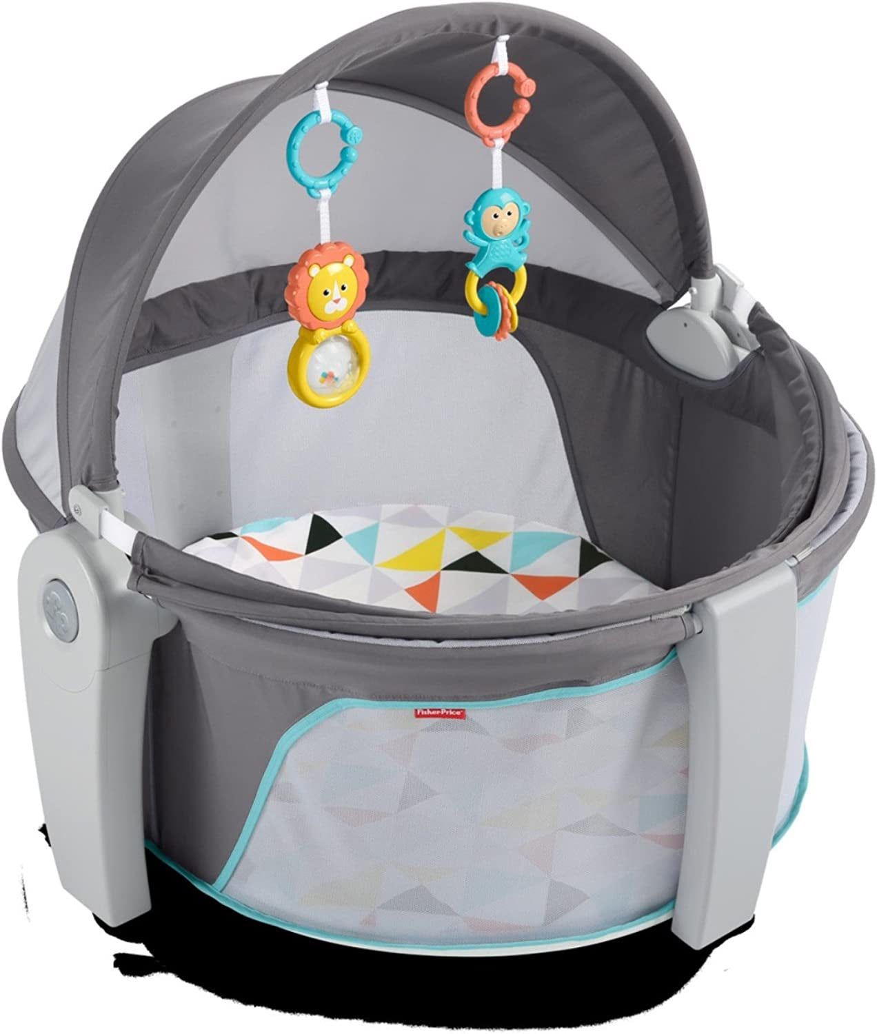 Portable Bassinet and Play Space On-The-Go Baby Dome with Developmental Toys and Canopy, Windmill