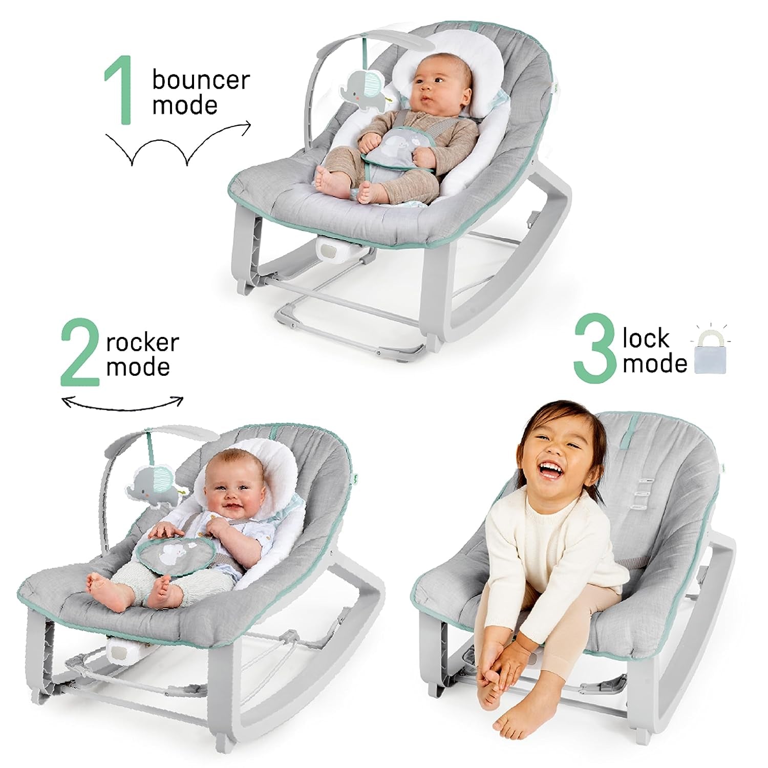 Keep Cozy 3-In-1 Grow with Me Vibrating Baby Bouncer, Seat &amp; Infant to Toddler Rocker, Vibrations &amp; -Toy Bar, 0-30 Months up to 40 Lbs (Weaver)