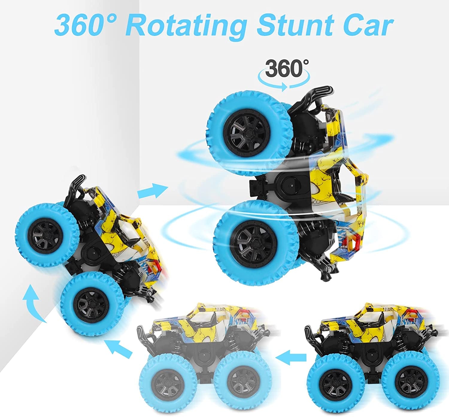 Car Toys for Boys 3-5 Years Old - Monster Truck 2 Pack 360° Rotating Stunt Cars - Toddler Toys for Girls Birthday Christmas Party Gifts.