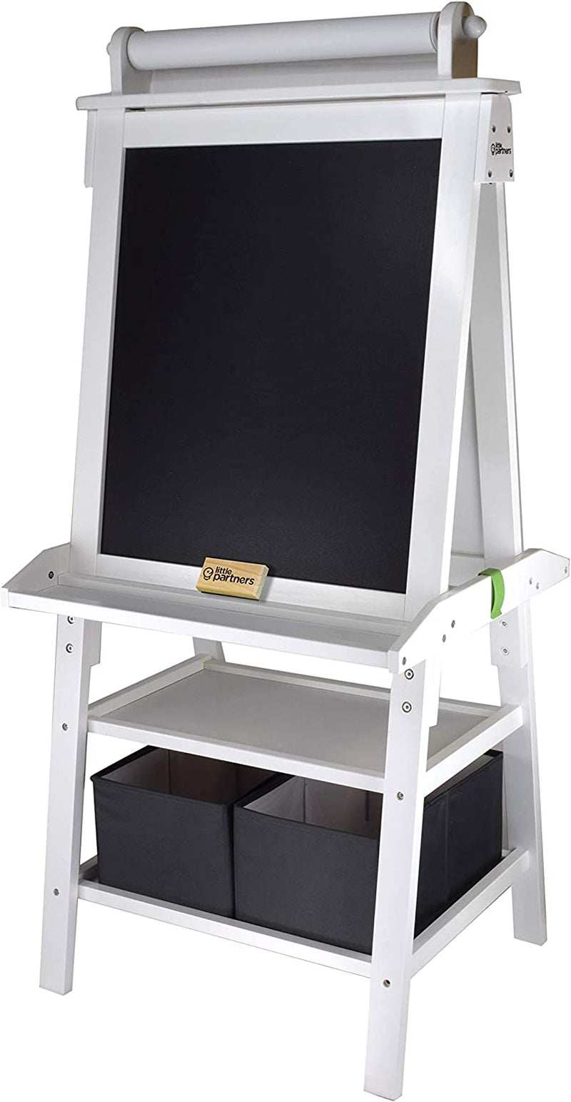 3-In-1 Art Easel by  2-Sided A-Frame Art Easel with Chalk Board, Dry Erase, Storage, Paper Feed and Accessories for Toddlers (Soft White)