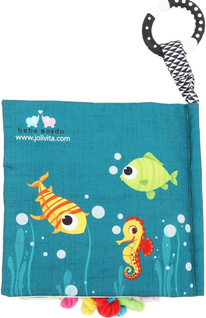 Fish Baby Books Toys, Touch and Feel Cloth Soft Crinkle Books for Babies,Toddlers Infant Kids Activity Early Education Toys, Shark Tails Teething Toys Teether Ring, Baby Book Octopus,Ocean Sea Animal