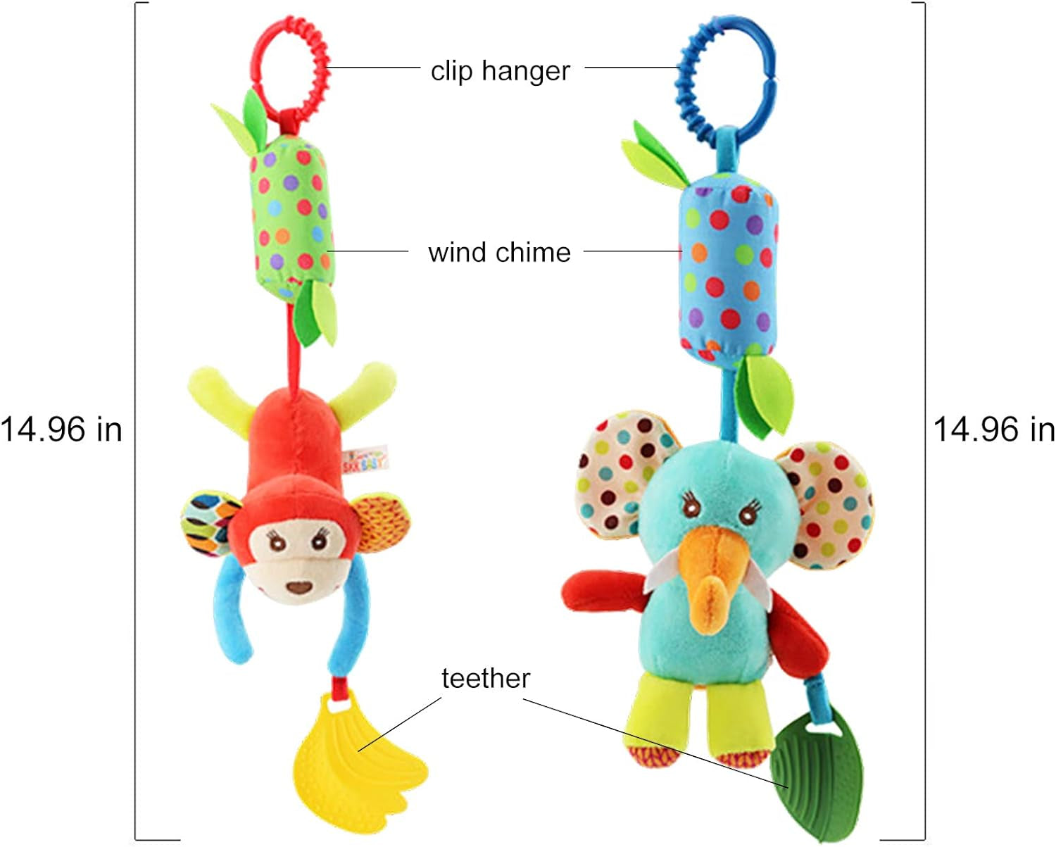 Baby Hanging Rattles Toys, Newborn Crib Toys Car Seat Stroller Toys for Infant, Colorful Animal Bell Soft Baby Sensory Rattles Toys with Teether for Babies Boys and Girls 3 6 9 to 12 Months(4 Pack)