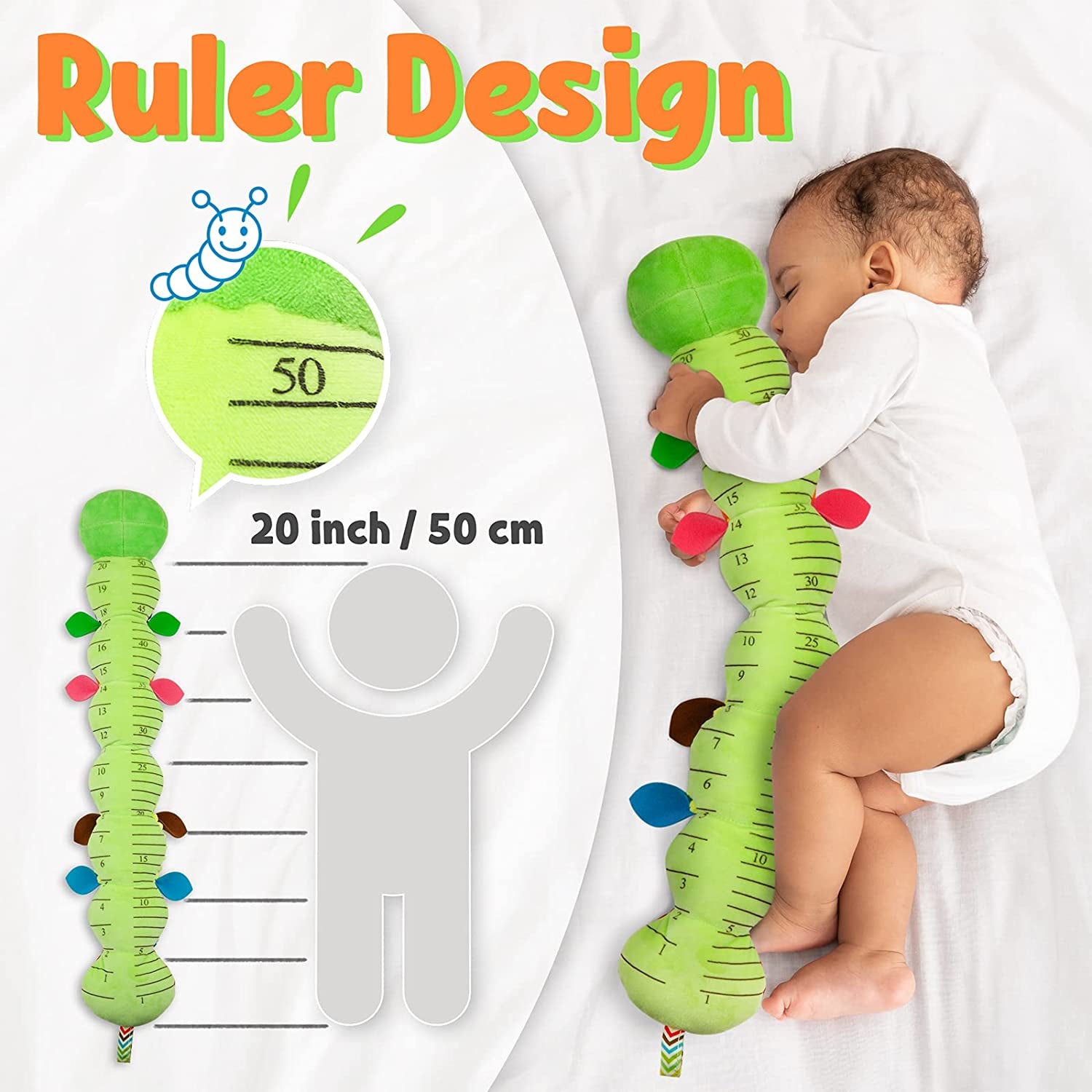 Baby Toys Musical Caterpillar,Infant Stuffed Animal Toys with Crinkle and Rattles,Soft Sensory Toys with Textures for Tummy Time Newborn Boys Girls 0 3 6 12 Months(Green)