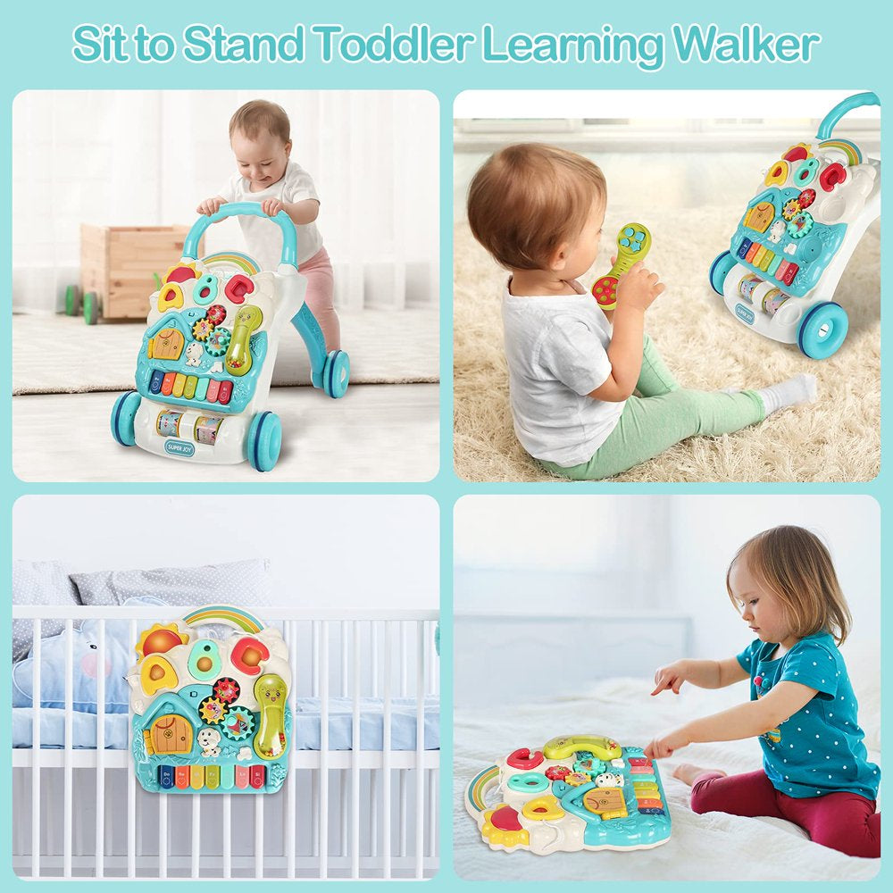 Sit to Stand Learning Walker, 3 in 1 Baby Learning Walkers &amp; Removable Play Panel,Early Education Activity Center with Lights, Music Learning Toys Christmas Gift for Baby Boys Girls