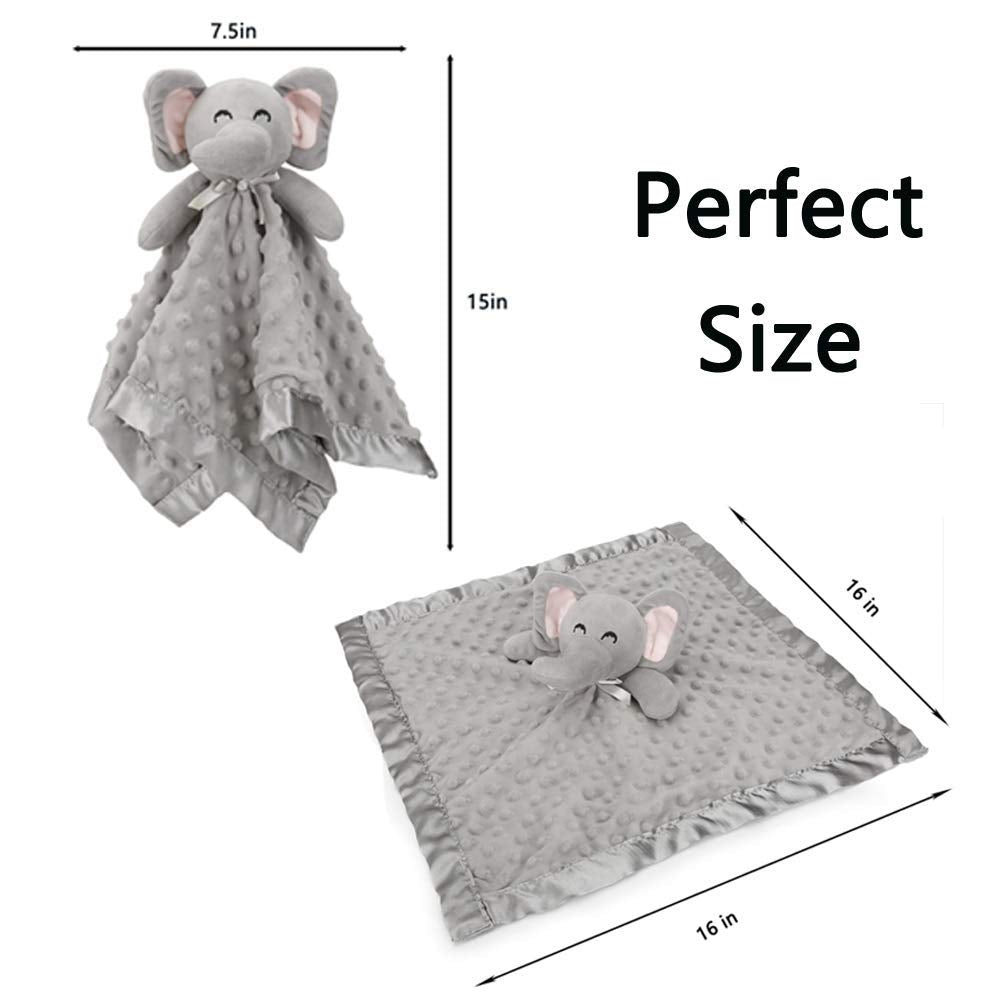 Elephant Security Blanket, Soft Lovey Unisex Lovie Christmas Baby Gifts for Newborn Boys and Girls Snuggle Toy Stuffed Animal Grey 16 Inch