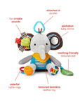 Bandana Buddies Baby Activity and Teething Toy with Multi-Sensory Rattle and Textures, Elephant