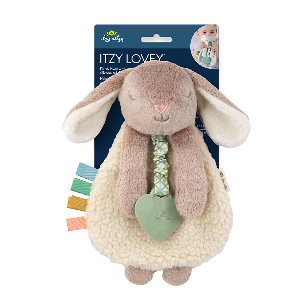 - Itzy Lovey Including Teether, Textured Ribbons & Dangle Arms; Features Crinkle Sound, Sherpa Fabric and Minky Plush; Taupe Bunny