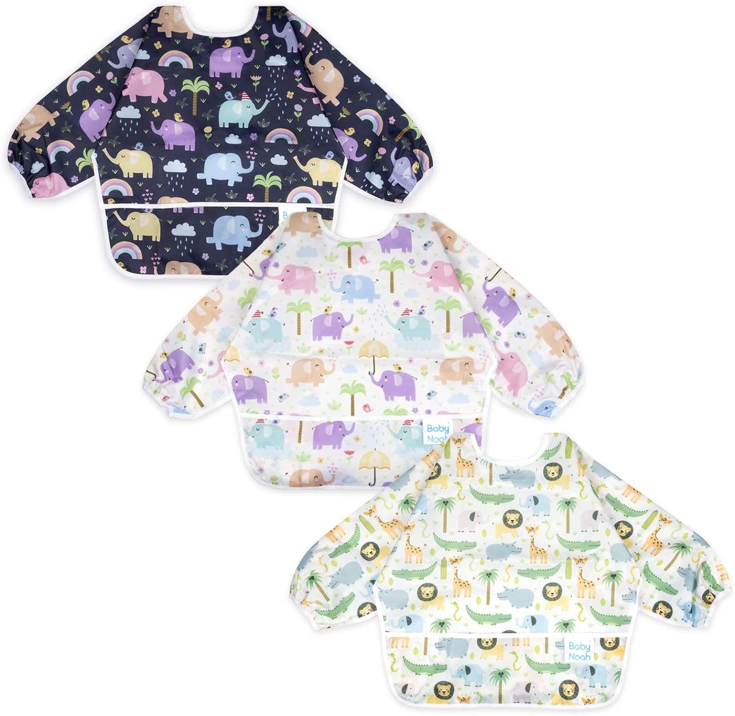 3 Pcs Long Sleeved Bib Set | Baby Waterproof Bibs with Pocket Toddler Bib with Sleeves 6-24 Months