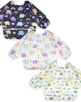 3 Pcs Long Sleeved Bib Set | Baby Waterproof Bibs with Pocket Toddler Bib with Sleeves 6-24 Months