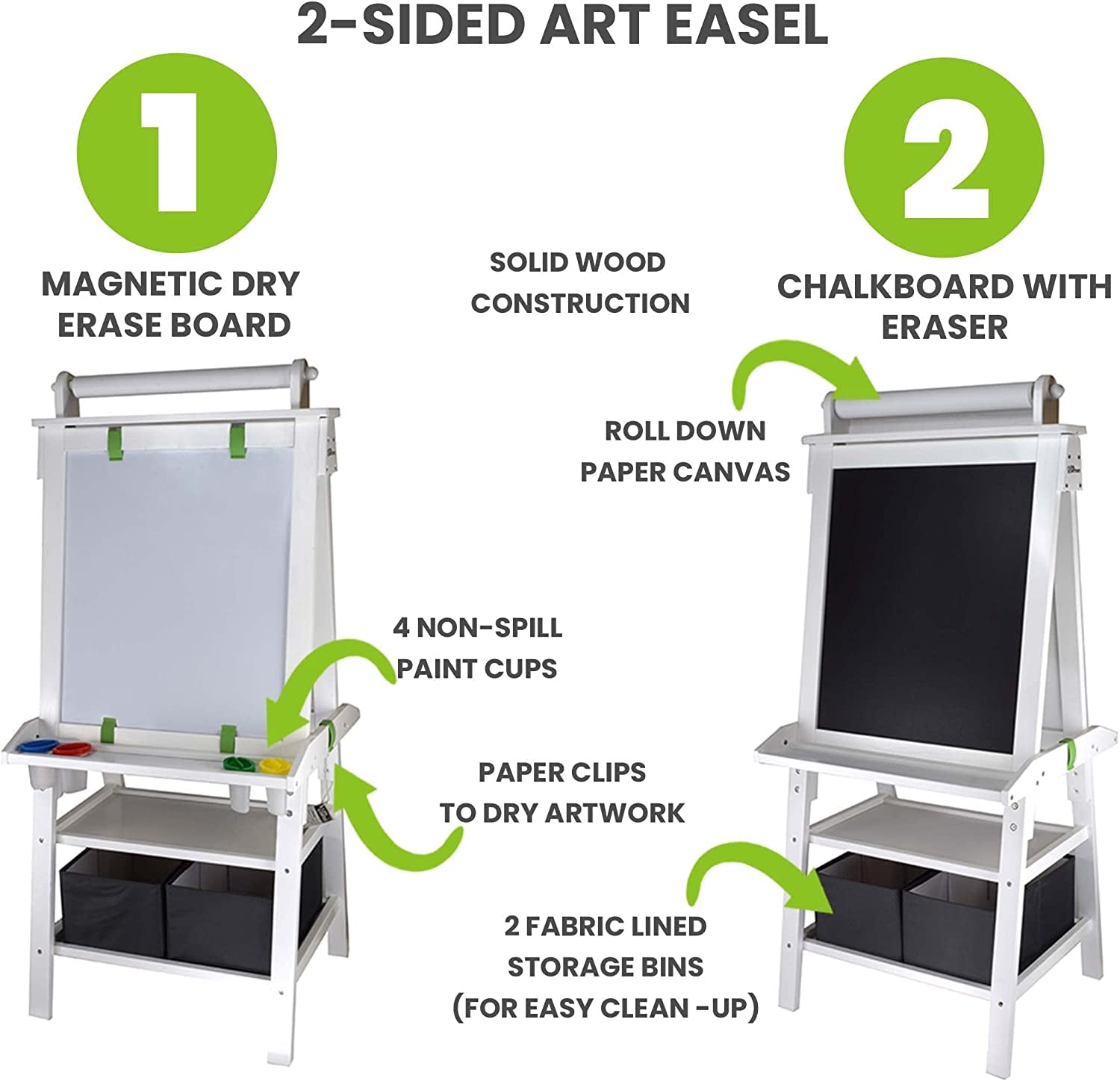 3-In-1 Art Easel by  2-Sided A-Frame Art Easel with Chalk Board, Dry Erase, Storage, Paper Feed and Accessories for Toddlers (Soft White)