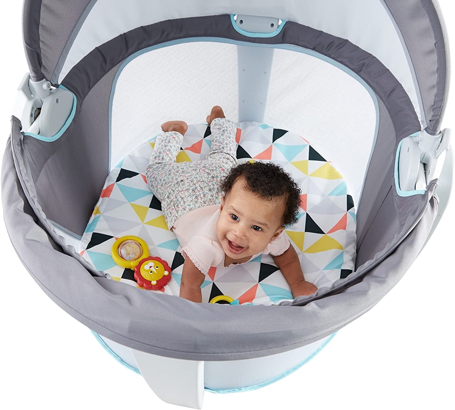 Portable Bassinet and Play Space On-The-Go Baby Dome with Developmental Toys and Canopy, Windmill