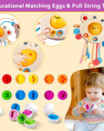 Baby Toys for 6 to 12 Months, Montessori Sensory Bins Toys for Toddlers 1-3, Pull String Teether Infants Bath Toys 6 in 1 Stacking Blocks Rings, Matching Eggs, Suction Cup Spinner Toy