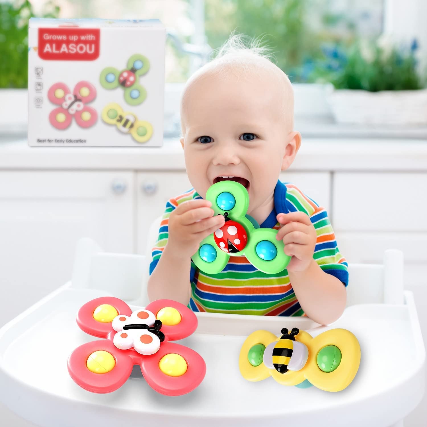 3PCS  Suction Cup Spinner Toys for 1 Year Old Boy Girl|Spinning Top Toddler Toys Age 1-2|1 2 Year Old Boy Birthday Gift|Baby Bath Toys for Kids Ages 1-3|Sensory Toys for Toddlers 1-3