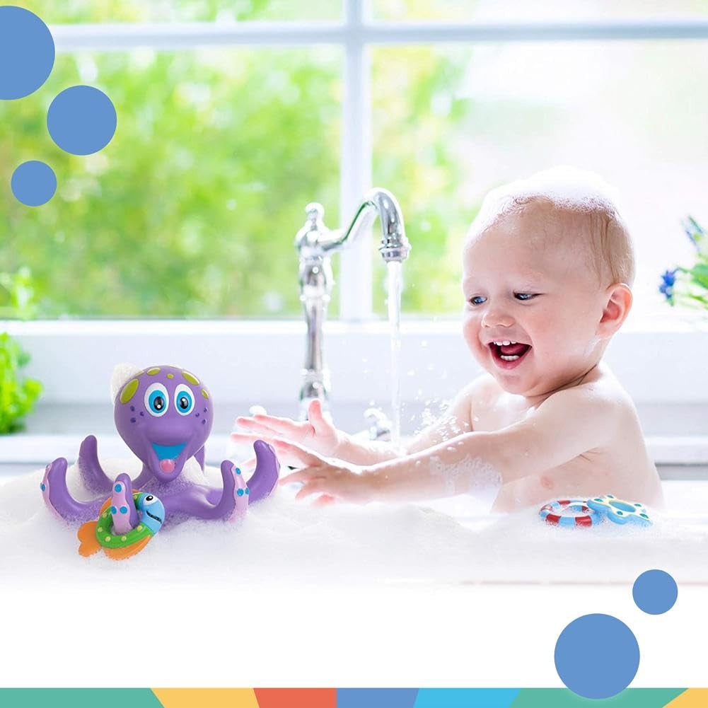 Floating Purple Octopus with 3 Hoopla Rings Interactive Bath Toy