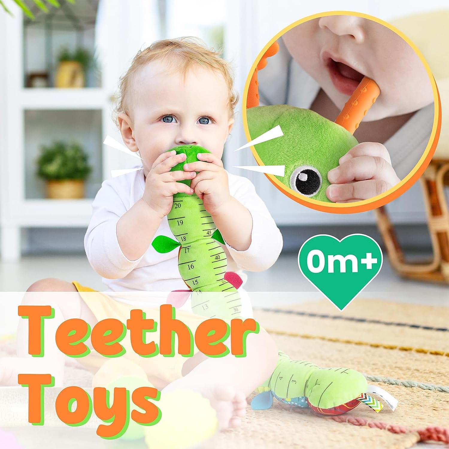 Baby Toys Musical Caterpillar,Infant Stuffed Animal Toys with Crinkle and Rattles,Soft Sensory Toys with Textures for Tummy Time Newborn Boys Girls 0 3 6 12 Months(Green)