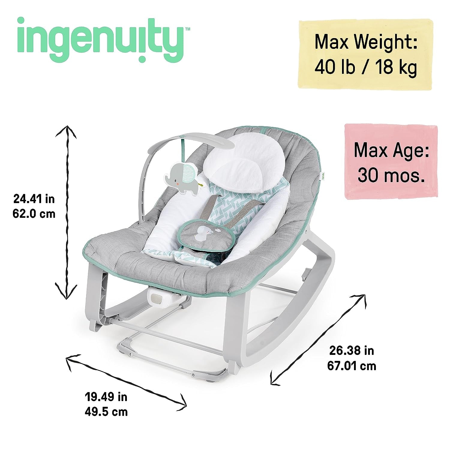 Keep Cozy 3-In-1 Grow with Me Vibrating Baby Bouncer, Seat &amp; Infant to Toddler Rocker, Vibrations &amp; -Toy Bar, 0-30 Months up to 40 Lbs (Weaver)