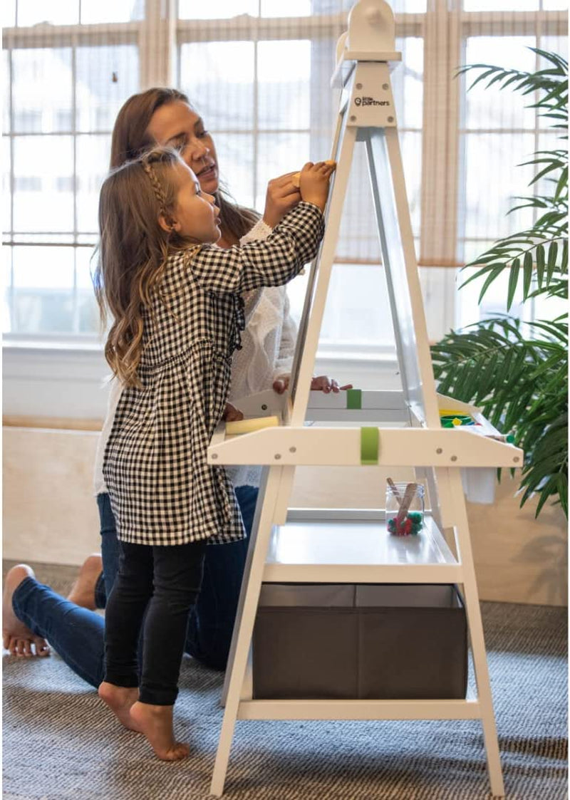 3-In-1 Art Easel by  2-Sided A-Frame Art Easel with Chalk Board, Dry Erase, Storage, Paper Feed and Accessories for Toddlers (Soft White)